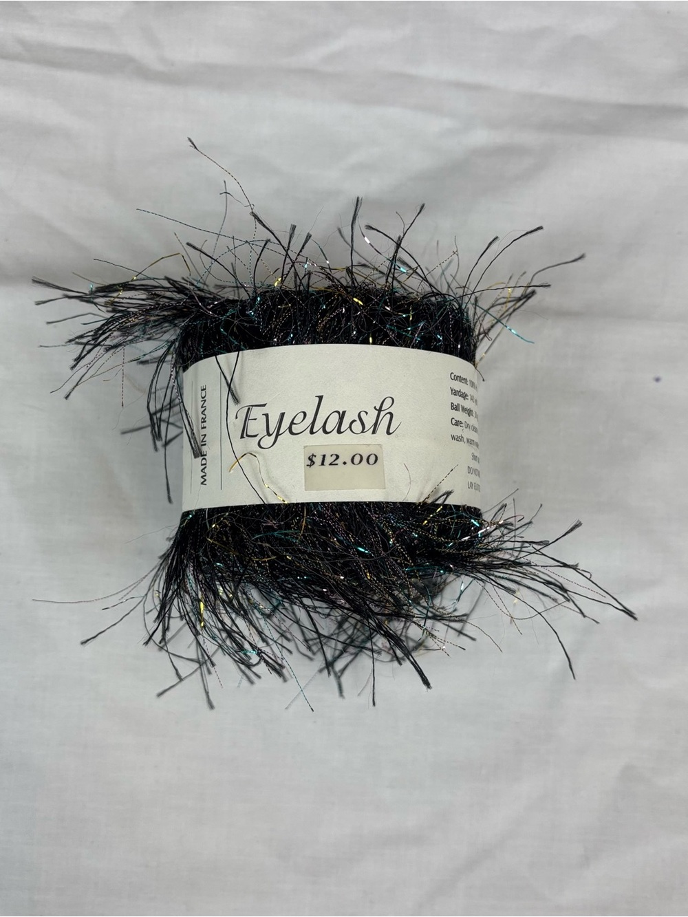 Ash Black Eyelash Trim Yarn with Iridescent Sparkle